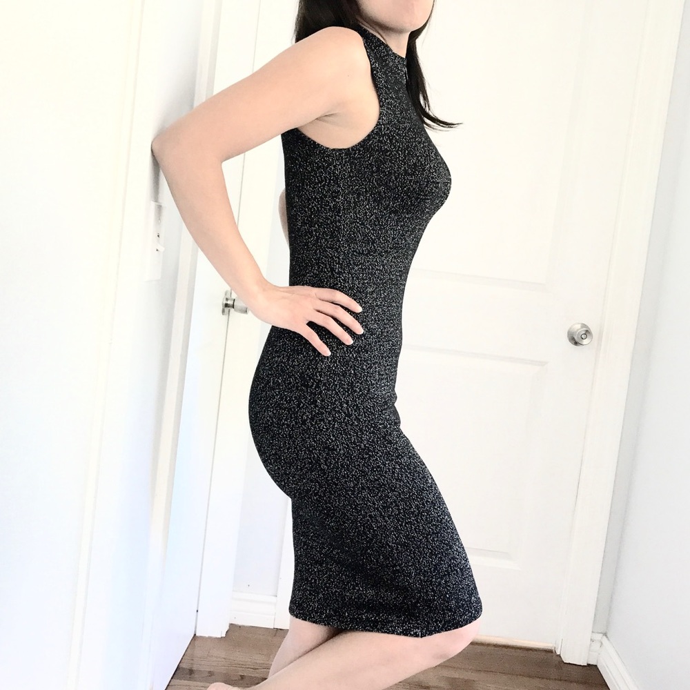 Forever 21 bodycon midi dress black silver - Picture 2 of 5